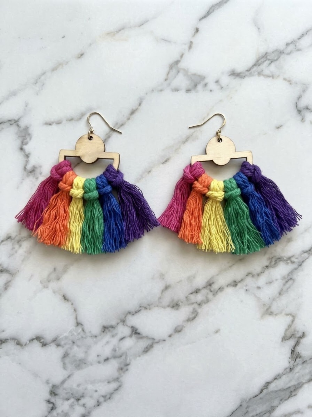 Colorful Rainbow Tassel Fan Earrings — Lightweight Statement